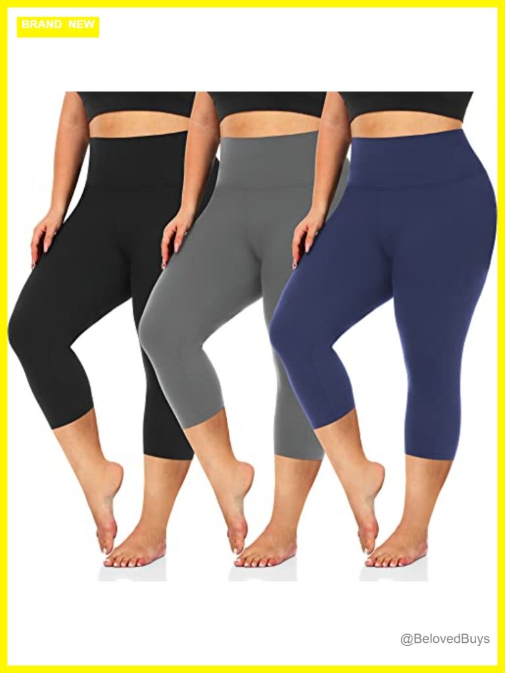 Plus Size Capri Leggings High Waist Tummy Control 3 Pack Yoga Pants